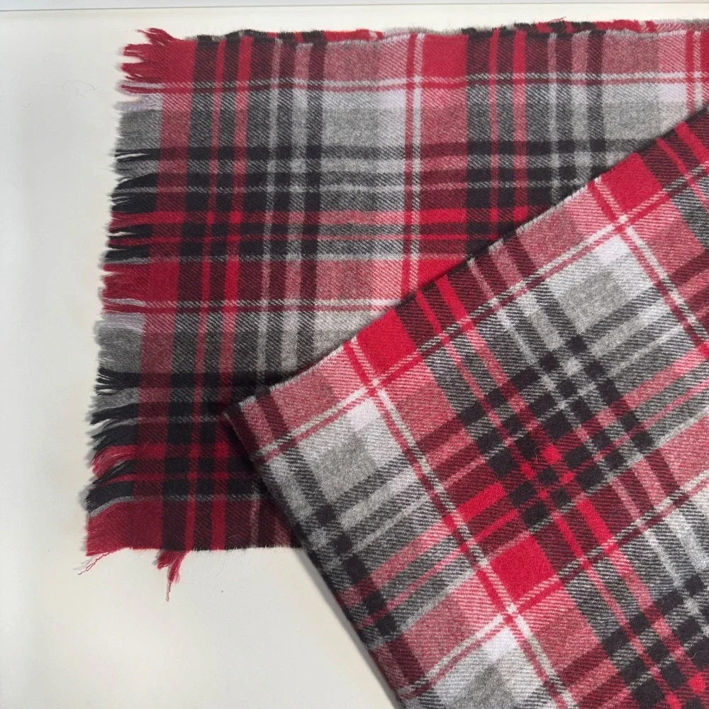 J Crew Buffalo Plaid Scarf Wool Alpaca Red Black Gray Fringe Cabin‎ Cozy Rustic